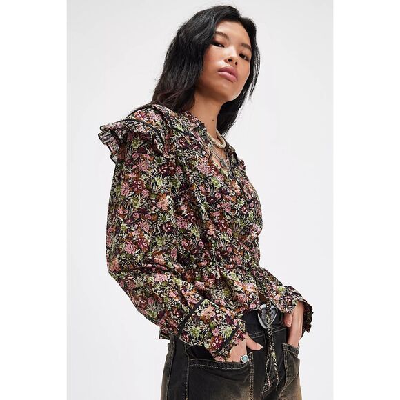 Free People Daybreak Printed Blouse tie front - Picture 1 of 8